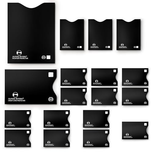 Black RFID blocking sleeves, feature details from the official Alpine Rivers listing