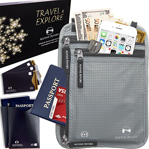 RFID neck wallet worn for travel