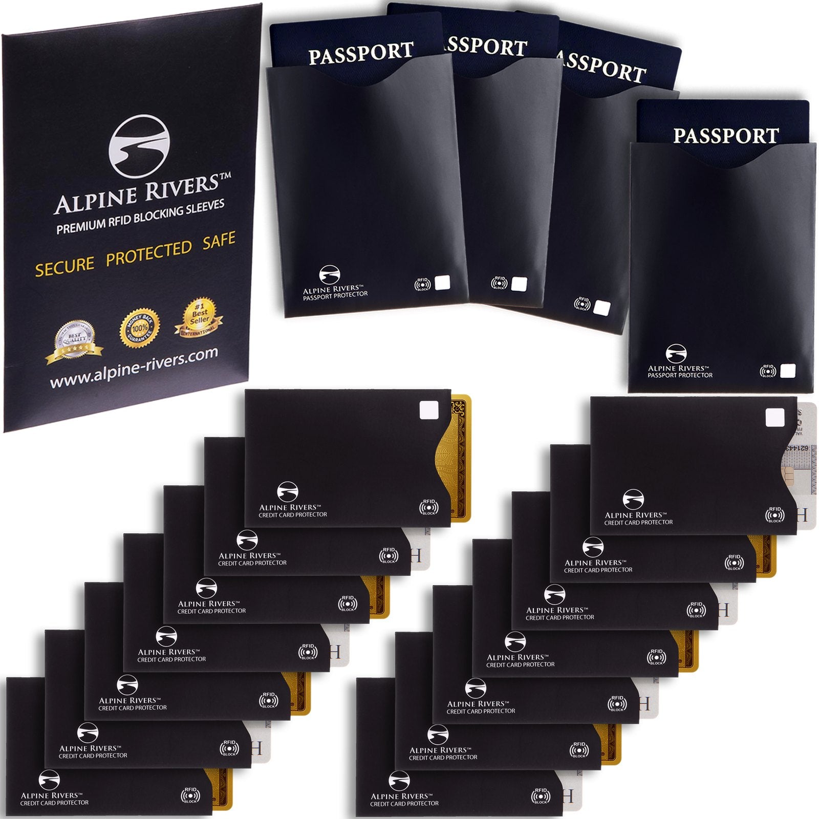 Alpine Rivers black RFID blocking sleeves, Original pack, all top-load