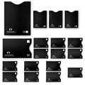 Black RFID blocking card sleeves, top-load, 14 card sleeves plus 4 passport sleeves