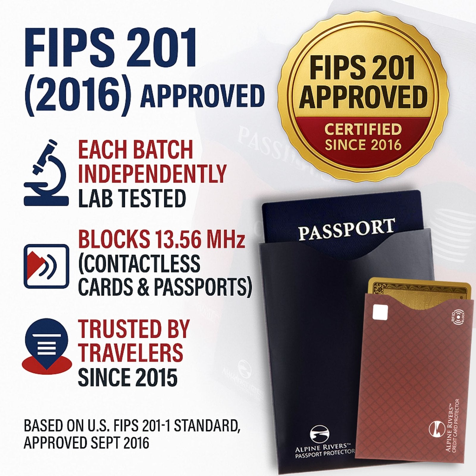 Alpine Rivers multi-colour RFID blocking sleeves, Versatile pack, side-load and top-load