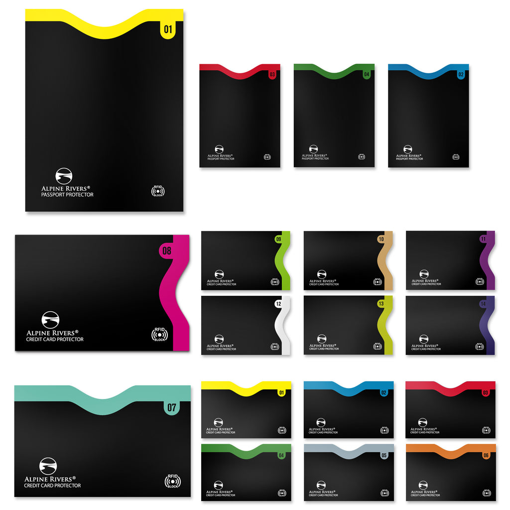 Alpine Rivers color-numbered RFID blocking card sleeves, find the right card at a glance
