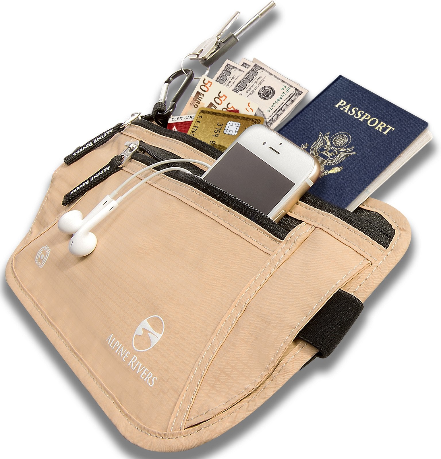 Alpine Rivers RFID money belt in Sahara Sand