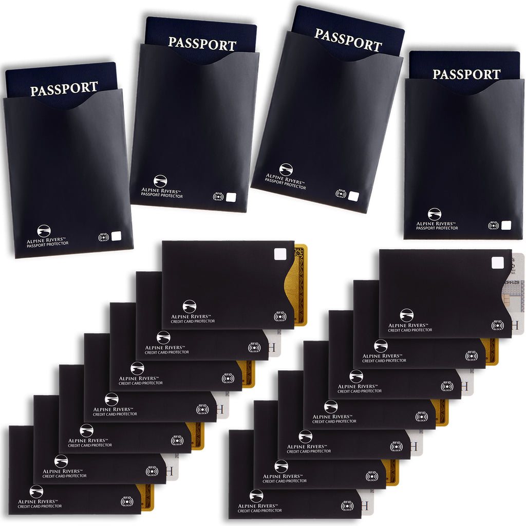 Alpine Rivers black RFID blocking sleeves, 18-piece set