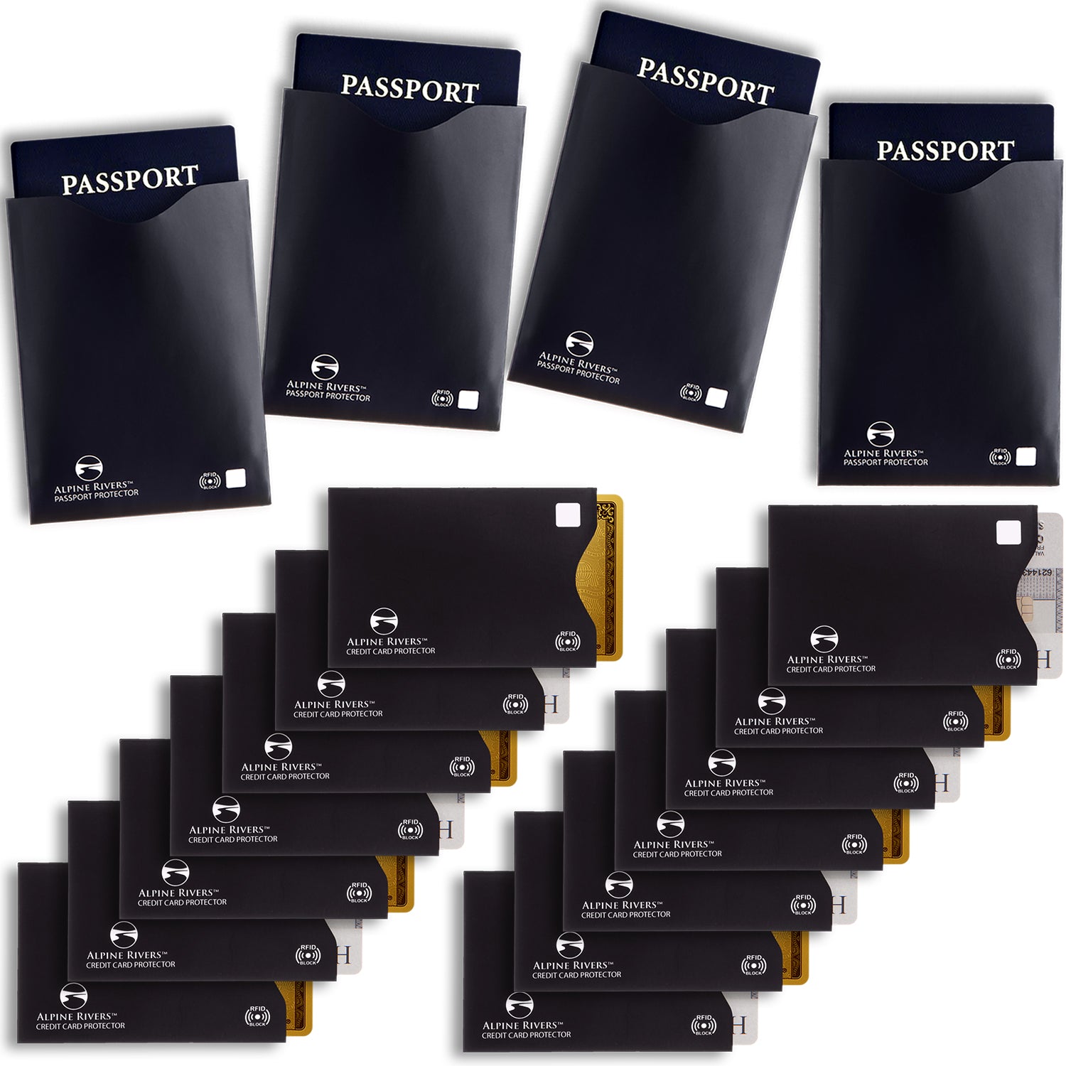 Alpine Rivers black RFID blocking sleeves, 18-piece set