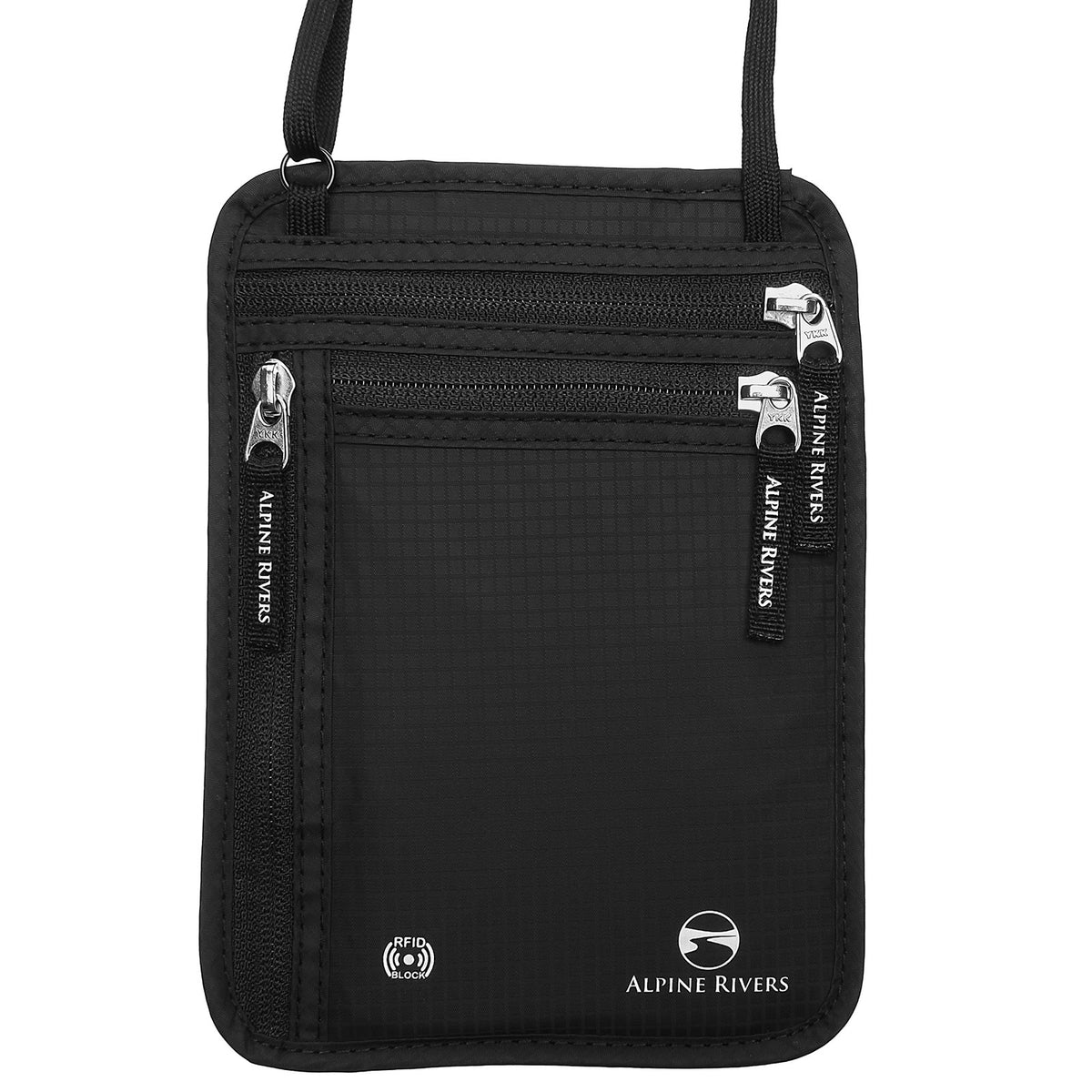 Alpine Rivers RFID neck wallet in Onyx Black