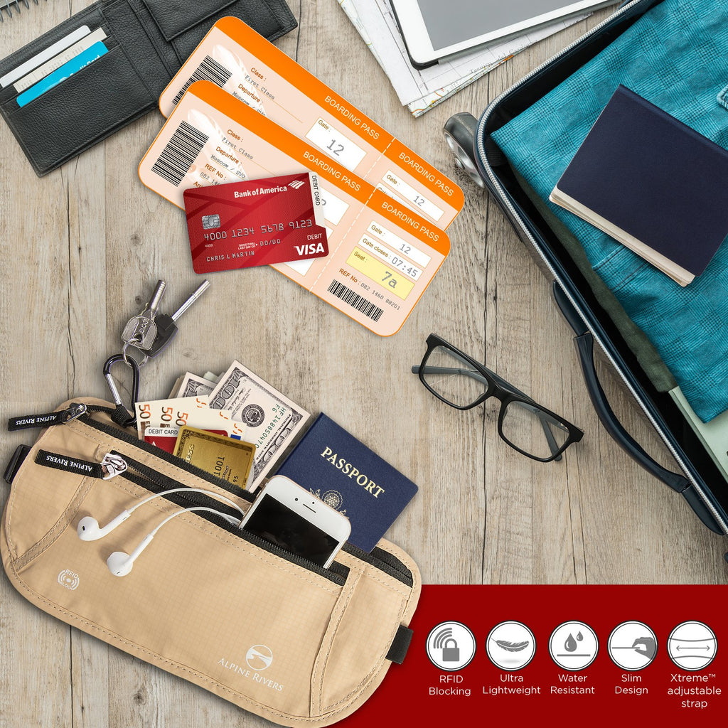 Alpine Rivers RFID money belt in Sahara Sand