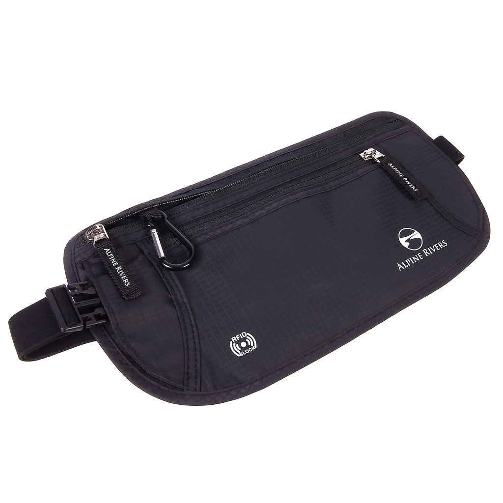 Alpine Rivers RFID blocking money belt, Onyx Black, hidden travel wallet