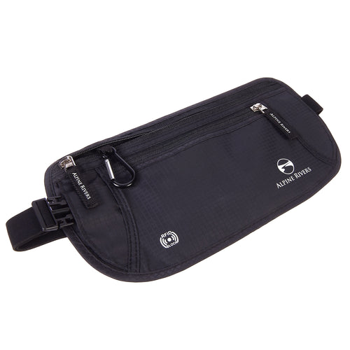 Alpine Rivers RFID blocking money belt, Onyx Black, hidden travel wallet
