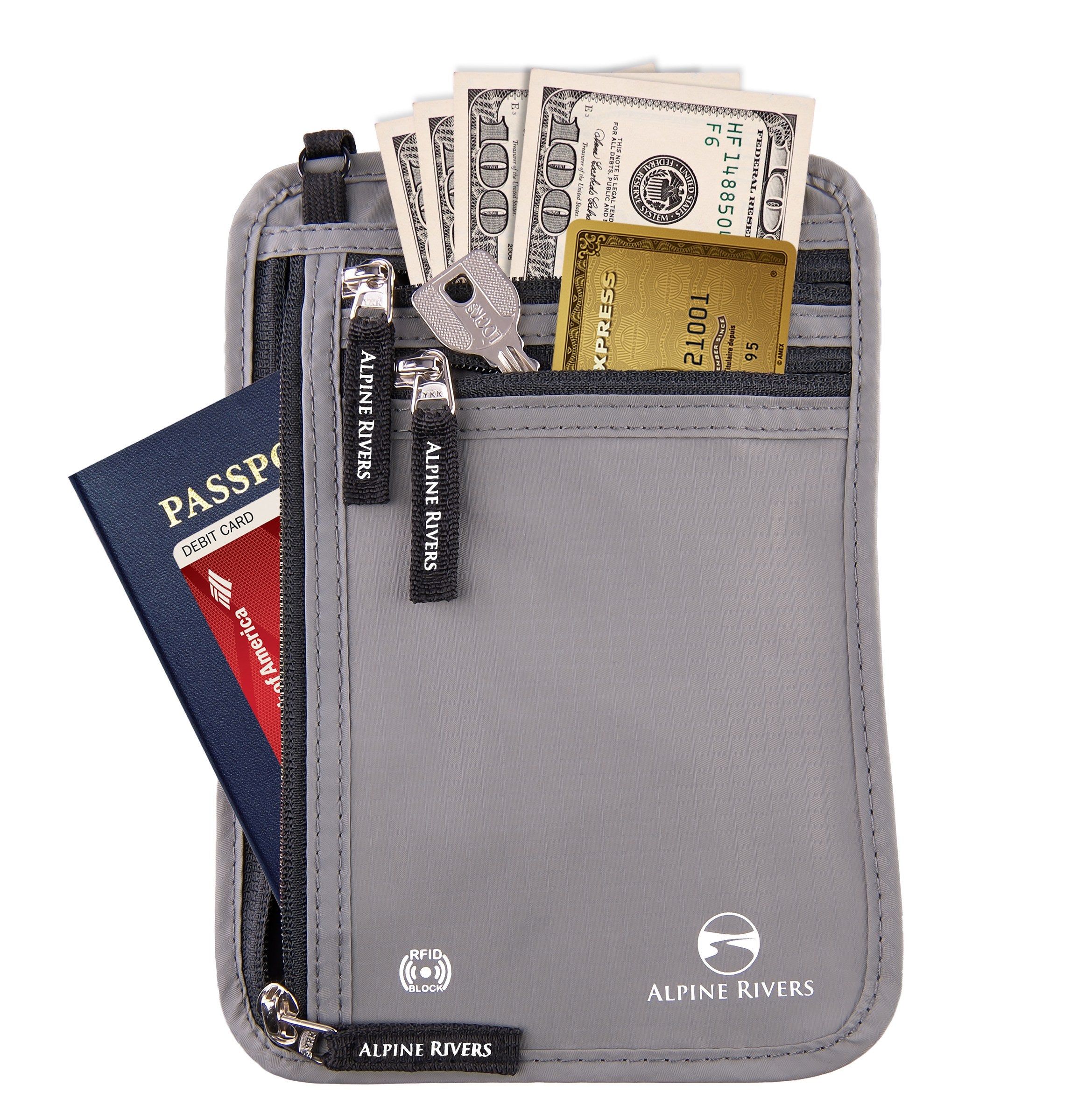 Alpine Rivers RFID blocking neck wallet, Graphite Gray