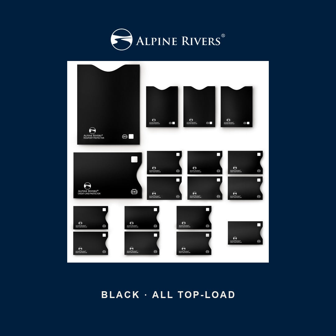 Alpine Rivers RFID blocking sleeves, Black, All Top-Load.