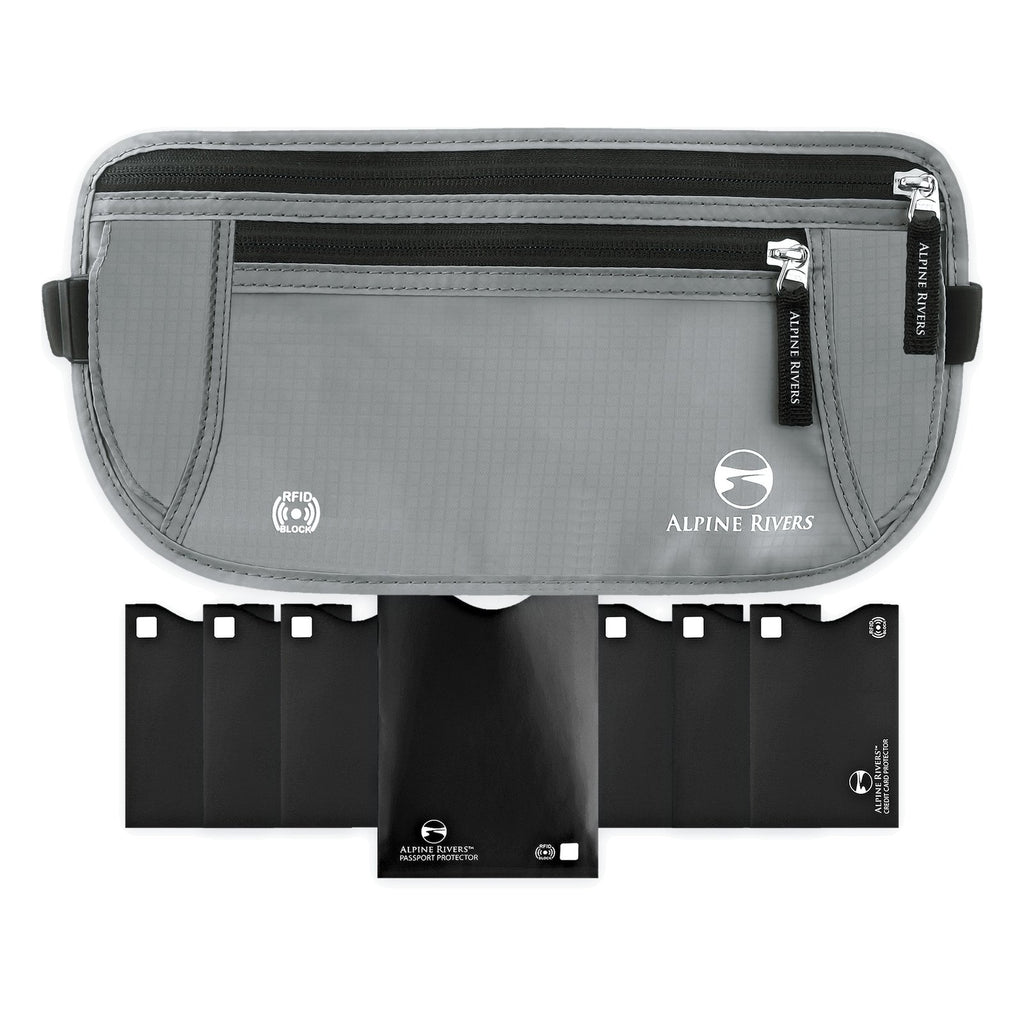 Alpine Rivers hidden RFID money belt, Graphite Gray, with 7 RFID sleeves