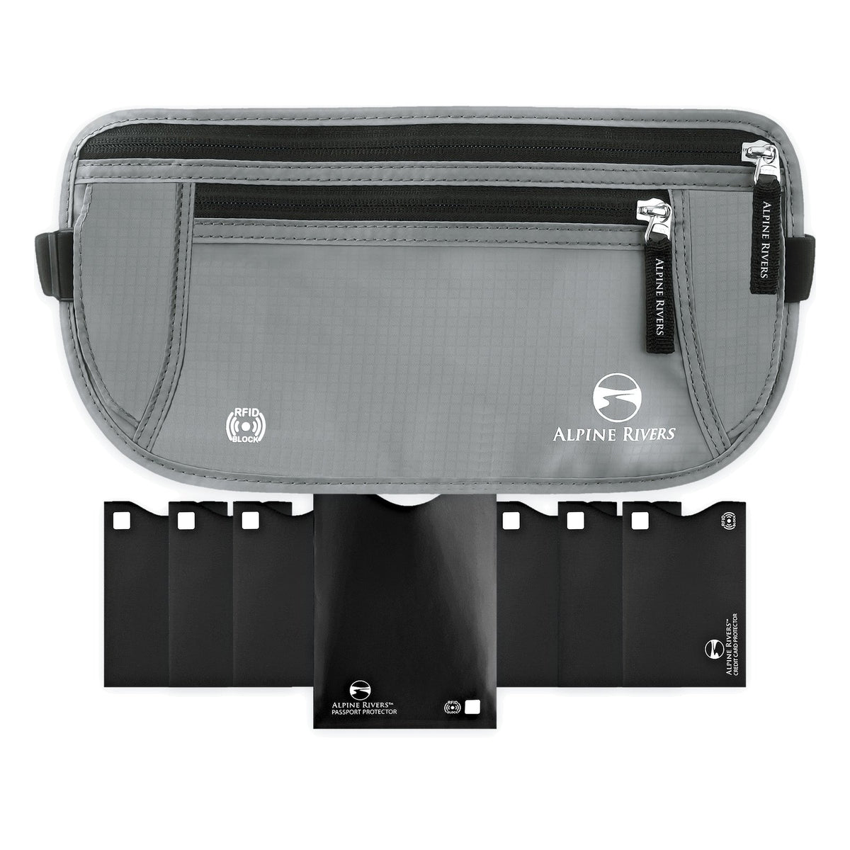 Alpine Rivers hidden RFID money belt, Graphite Gray, with 7 RFID sleeves