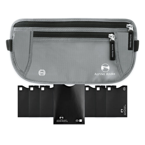 Alpine Rivers hidden RFID money belt, Graphite Grey, part of the Travel Set