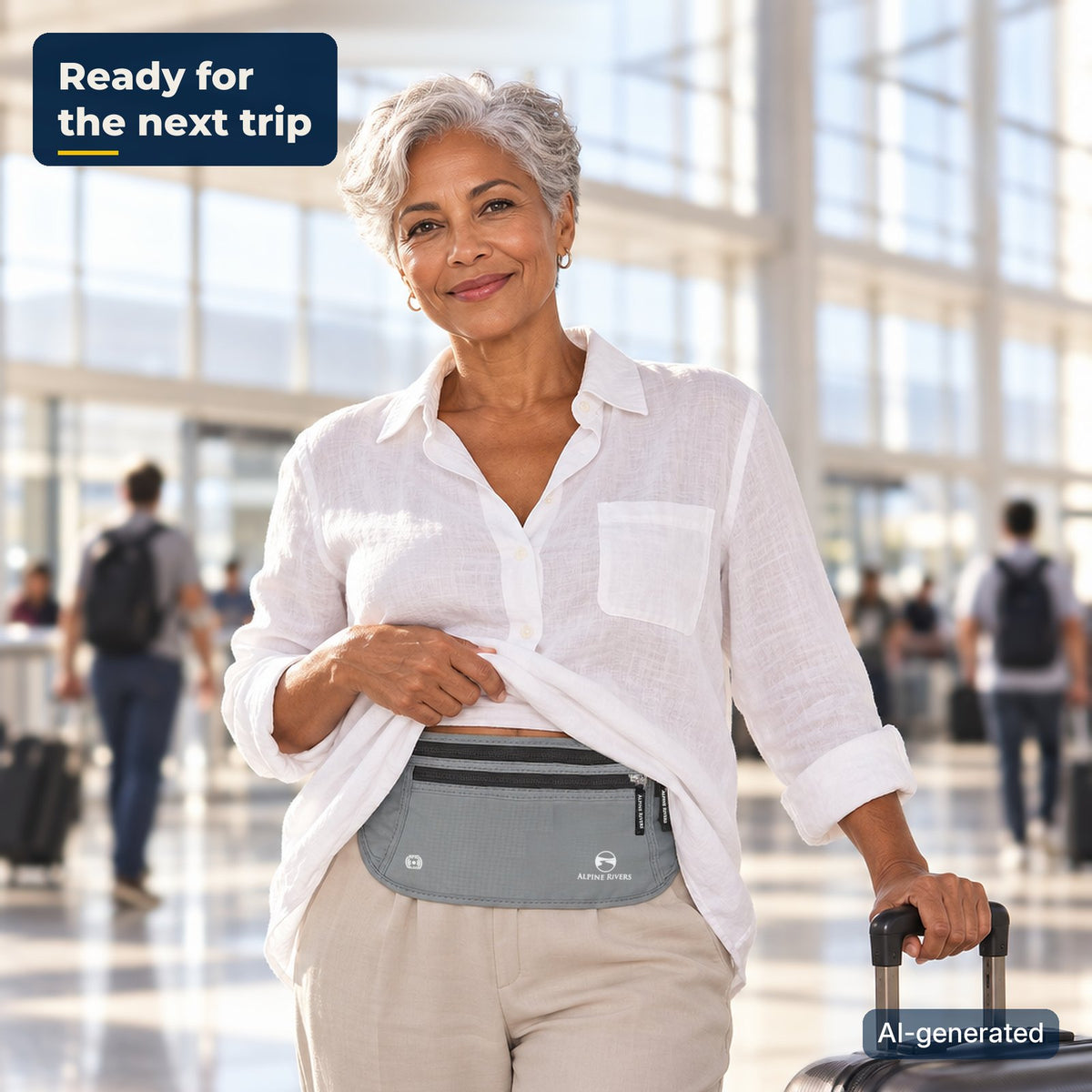 Ready for the next trip: money belt worn under a shirt