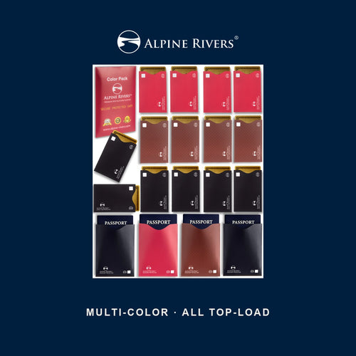 Alpine Rivers RFID blocking sleeves, Multi-Color, All Top-Load.