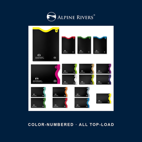 Alpine Rivers RFID blocking sleeves, Color-Numbered, All Top-Load.