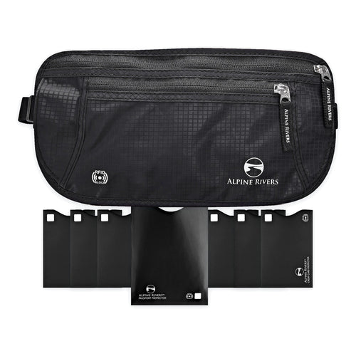 Alpine Rivers hidden RFID money belt, Onyx Black, part of the Travel Set