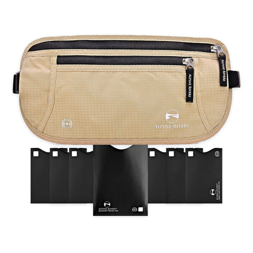 Alpine Rivers hidden RFID money belt, Sahara Sand, part of the Travel Set